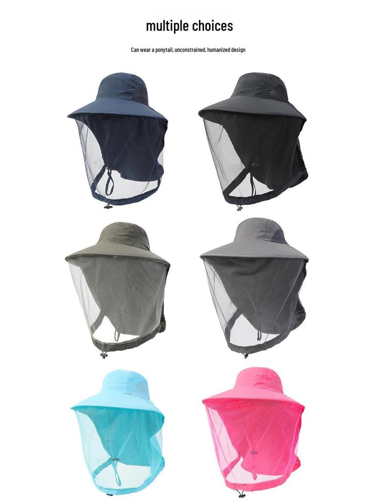 Мужская шляпа с широкими полями и защитой от УФ-лучей для рыбалки с сеткой от насекомых