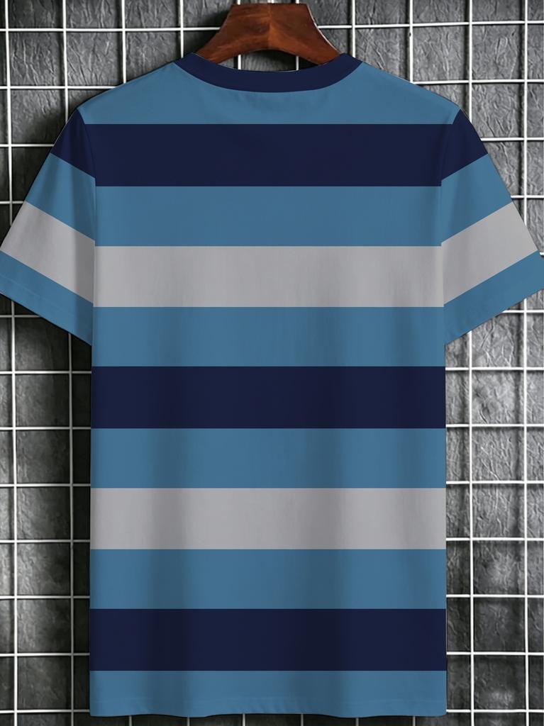 [Printed Design – Not Textured] Men's Digital Print T-Shirt, Men's Casual Short Sleeve T-Shirt, Crew Neck, Smooth Solid Color for All Seasons, Perfect