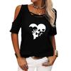 Women Casual Round Neck T-shirt Summer&fall Heart Shape Printed Short Sleeve Top Female Fashion Off Shoulder Tee Shirt