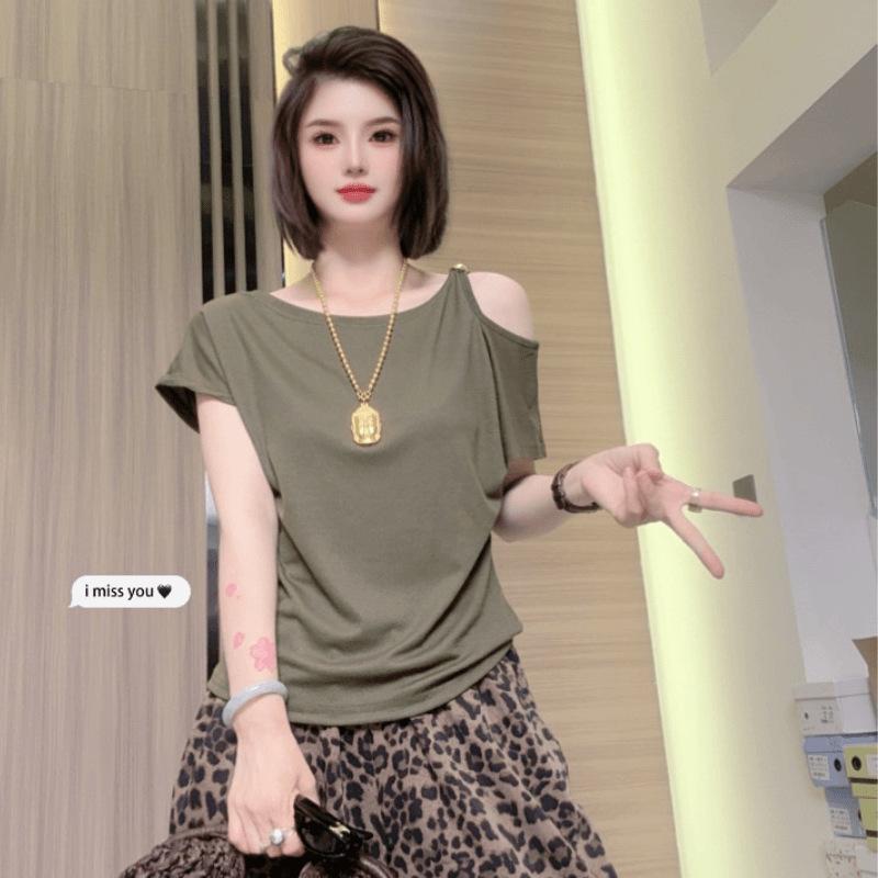 1116 summer new slanted shoulder design sense thin versatile women's shirt shirt