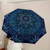 1 Automatic Open/Close Umbrella with Mandala Swirl Red Blue Turquoise Floral Pattern, Compact Travel Umbrella, 8 Sturdy Ribs,