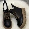 Fashion Retro Versatile Short Boots Women's 2024 Autumn Winter New British Style Thick Sole Elevated Small Short Boots Vulcanized Sole
