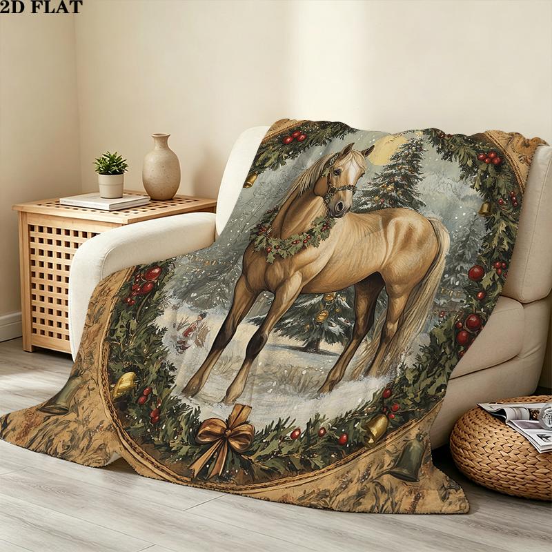 Christmas animals Printed Flannel Blanket, soft throw for bedroom sofa, washable, Christmas present, great gift.
