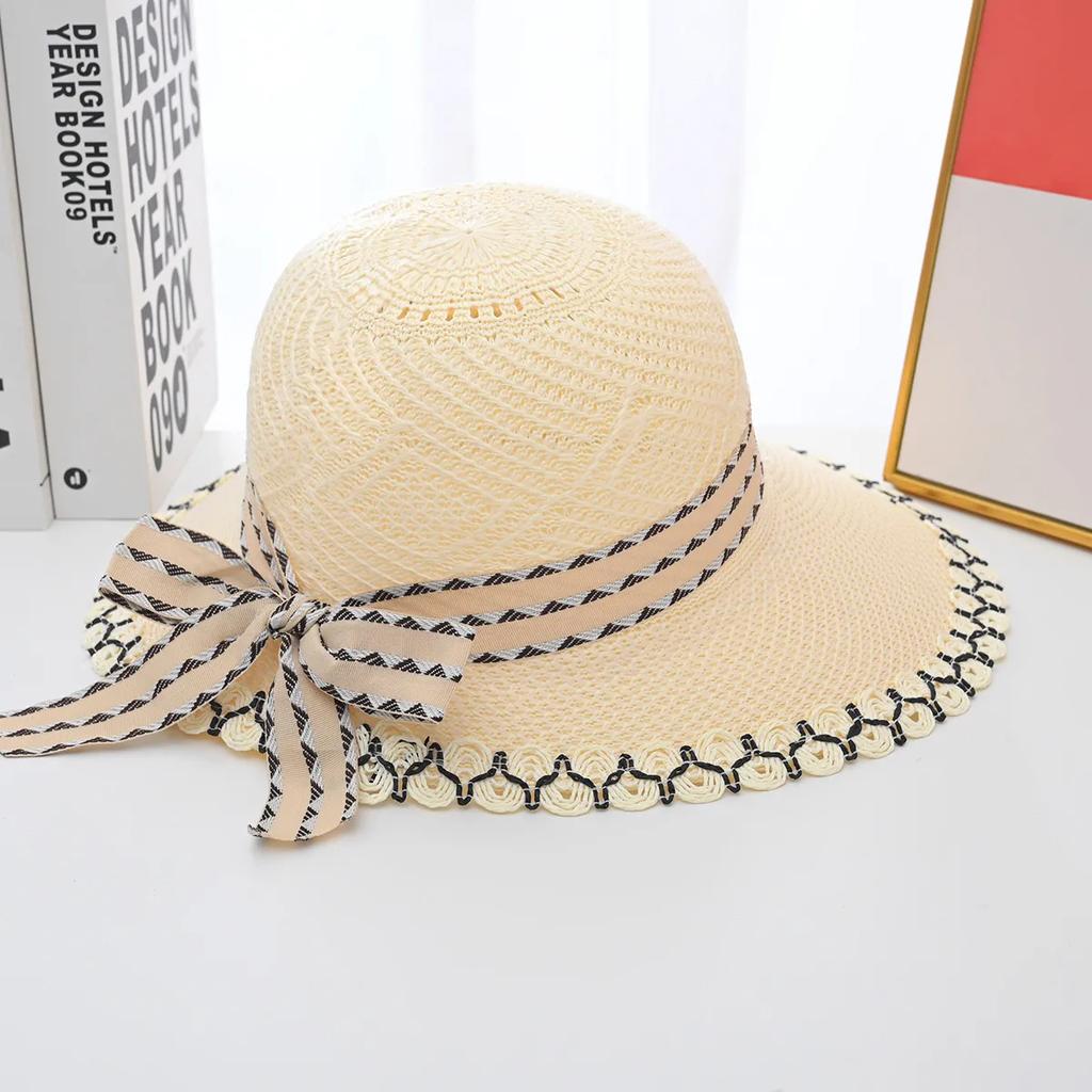 WTEMPO Printed Bow Spring Summer Foldable Sunscreen Hats Women's Solid Color Wide Brim Holiday Travel Beach Breathable Sun Hats