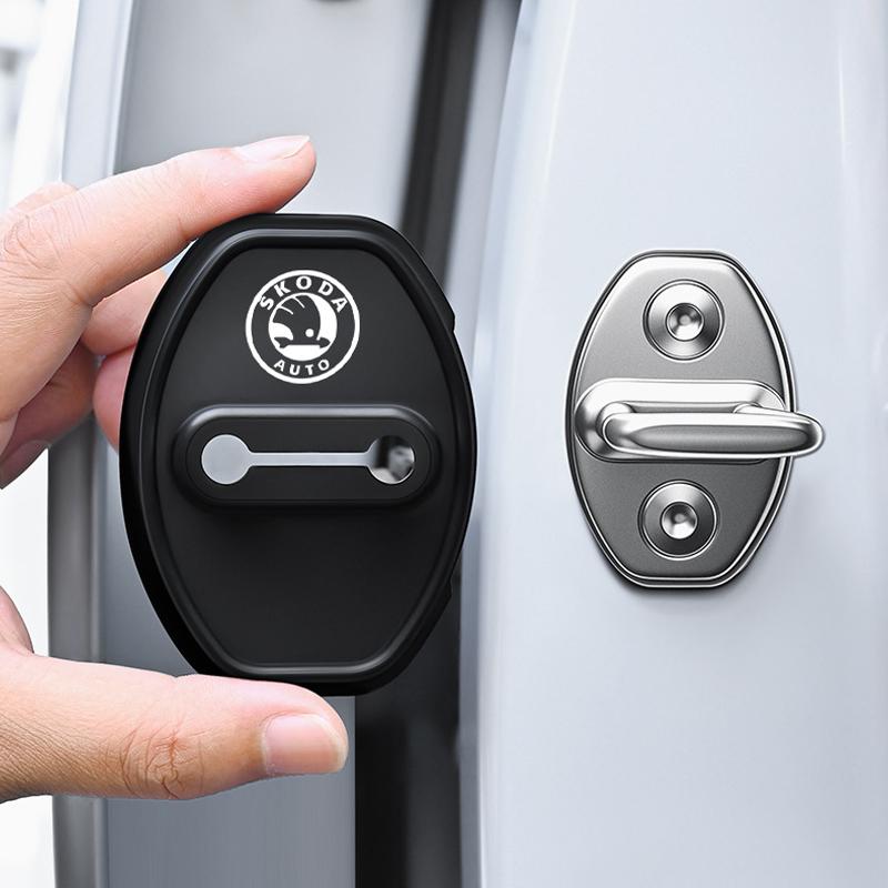 4pcs Silicone Car Door Lock Covers Door Anti-Collision Pad for Skoda Rapid Yeti Superb Octavia Fabia Karoq KAMIQ Scala Citigo dnhr35