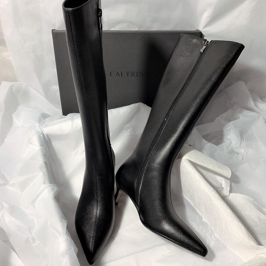 2024 заостренные, но до колена сапоги рыцарь корейская версия тонкий каблук темперамент высокие сапоги с боковой молнией