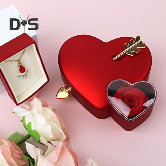 Шкатулка для украшений в форме сердца со стрелами, консервированные розы, мягкая подкладка, кольца, ожерелья, органайзер для хранения подарков на годовщину