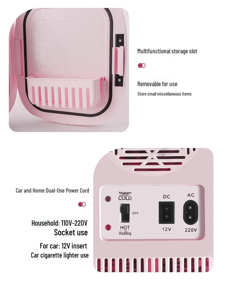 Портативный мини-холодильник для автомобиля и дома: Светодиодное зеркало, Готовое для макияжа, Функции холода и тепла