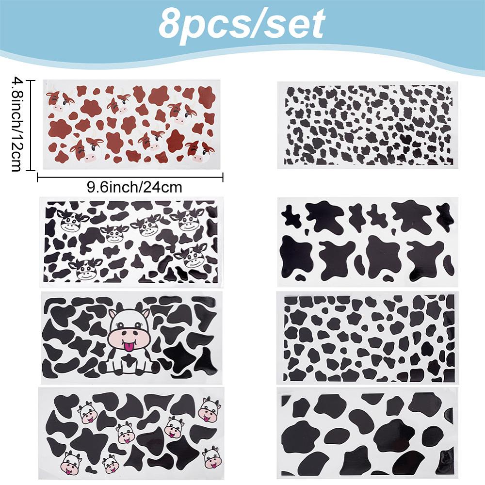 1set 8 Sheets 8 Colors Clear Film Cow Rub on Transfer Stickers for Glass Cups Waterproof Cup Wrap Transfer Decals for Cup Crafts Mixed Color