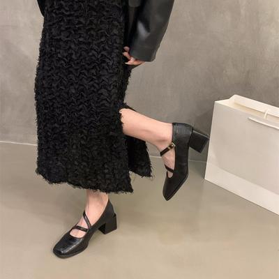 Нишевые черные туфли на высоком каблуке Мэри Джейн одинарные туфли женская обувь 2024 новые весенне-осенние с юбкой французские маленькие кожаные туфли