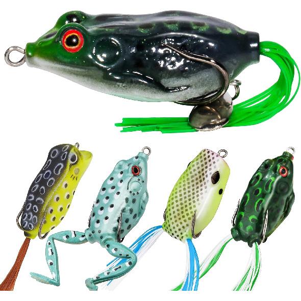 RUNCL Topwater Frog Lures 5PCS, Durable Lifelike Silicone Bass Bait, Floating Realistic Frog Lures Kit for Freshwater Saltwater, Topwater Fishing