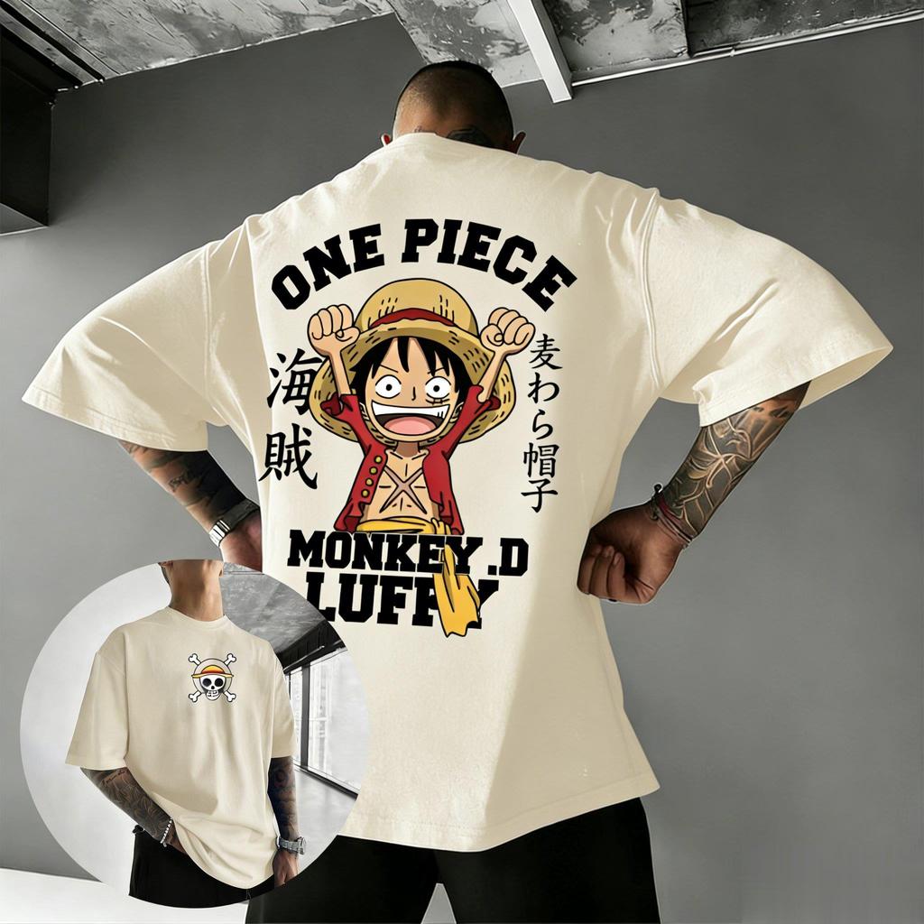 Bandai One Piece Принт Луффи Короткий рукав Свободный Мужские и Женские Летние Для поездок на работу Дышащая Спортивная Хлопковая Футболка 2026