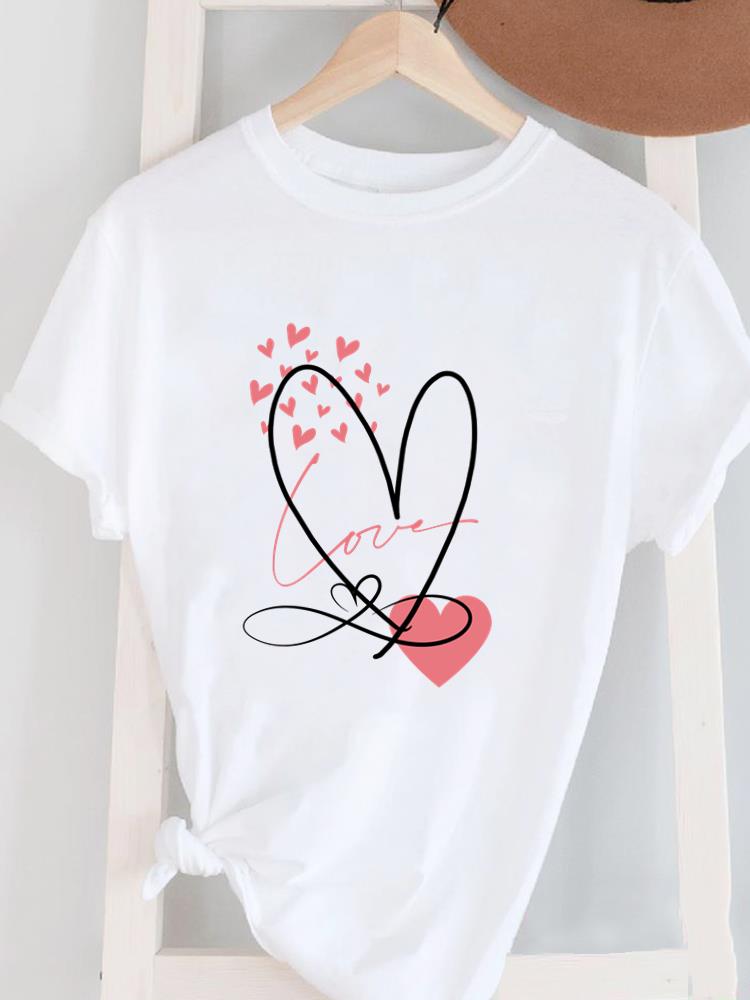 (Asian Size) Love Trend Cute Women's Top T Female Print Short Sleeve T-shirts Fashion O-neck Casual Clothing Graphic Tee