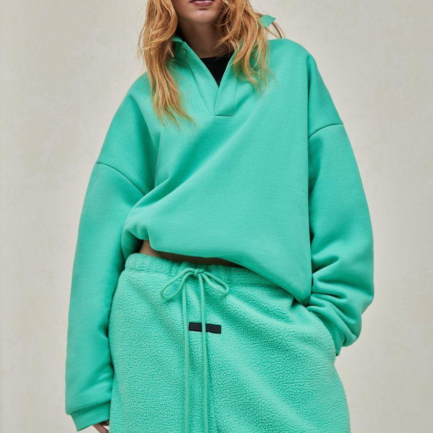 Fear of God Essentials Мужские топ-поло с длинным рукавом, мятный лист, зеленый 192SP244392F