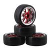Mxfans 4-Pack Red Smooth Hard Drift Tires with Y-Chrome Wheels for RC 1:10 On-Road Racing Cars and Drifting