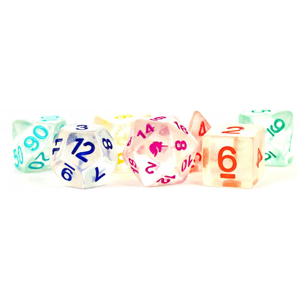 MDG Unicorn Resin Polyhedral Dice Set (Rainbow Ice)