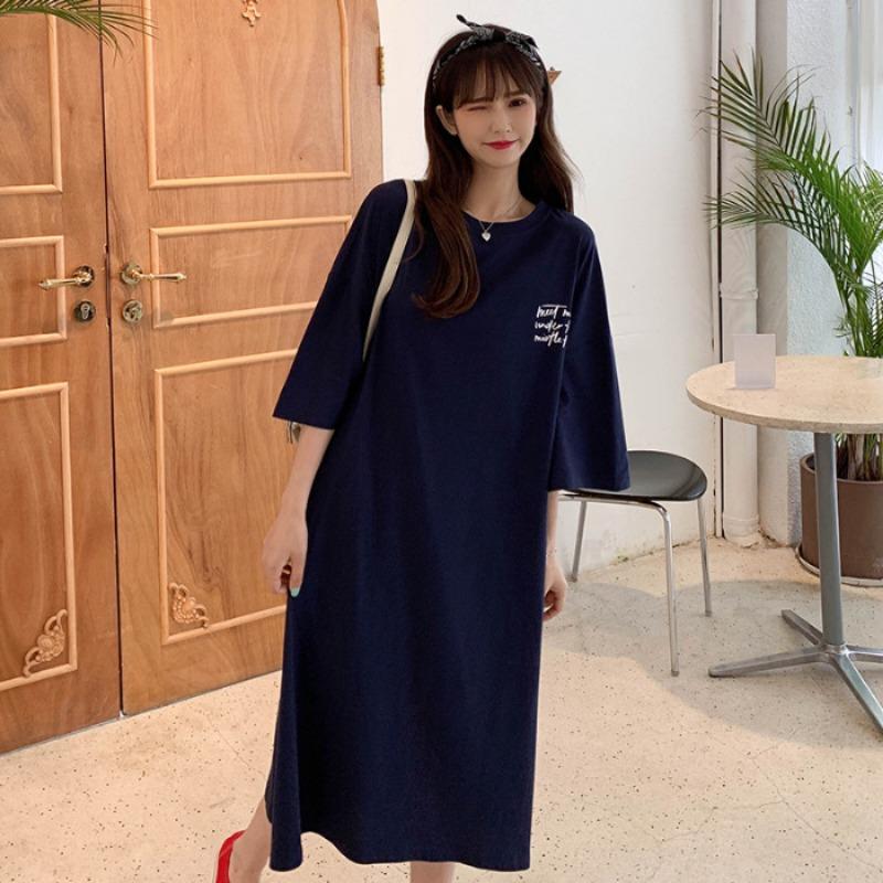 Женское платье-футболка с короткими рукавами, летнее, длина выше колена, большой размер, уменьшающее живот, облегающее платье для показа возраста