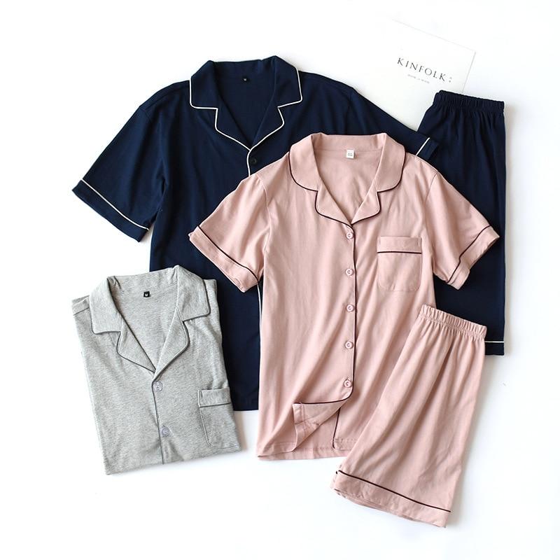 Summer 2025 New Cotton Couple Pajamas Suit Female Short-sleeved Shorts Pajamas Thin Home Service Suit Pyjamas Women Pink