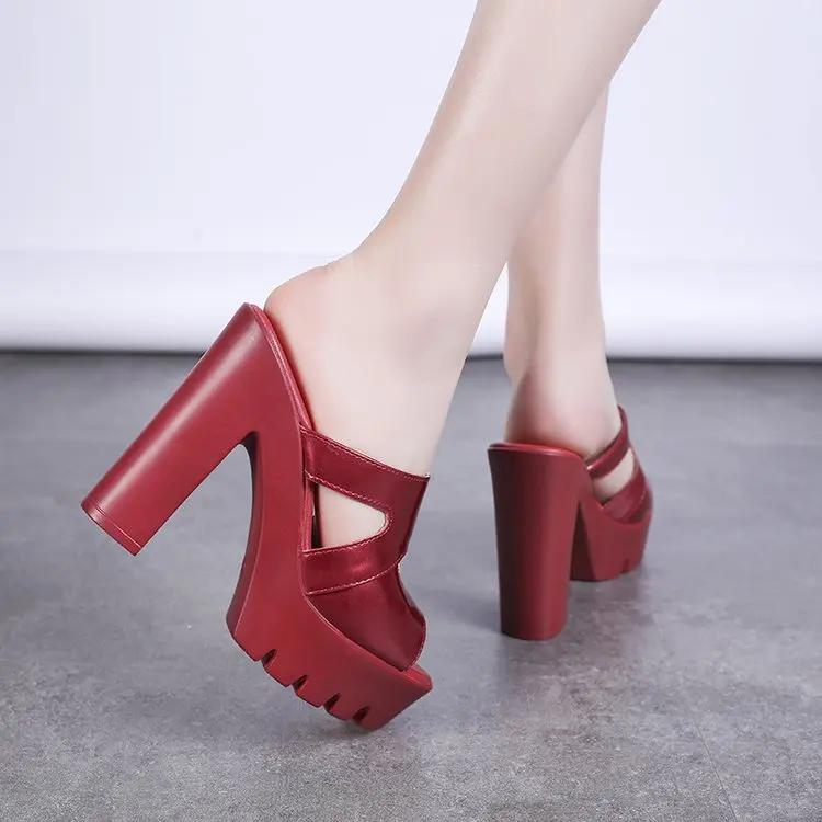 Модная летняя женская обувь на блочном каблуке, однотонные массивные туфли на высоком каблуке, повседневные сандалии на платформе с открытым носком, Sandalia Feminina, женский каблук 10 см