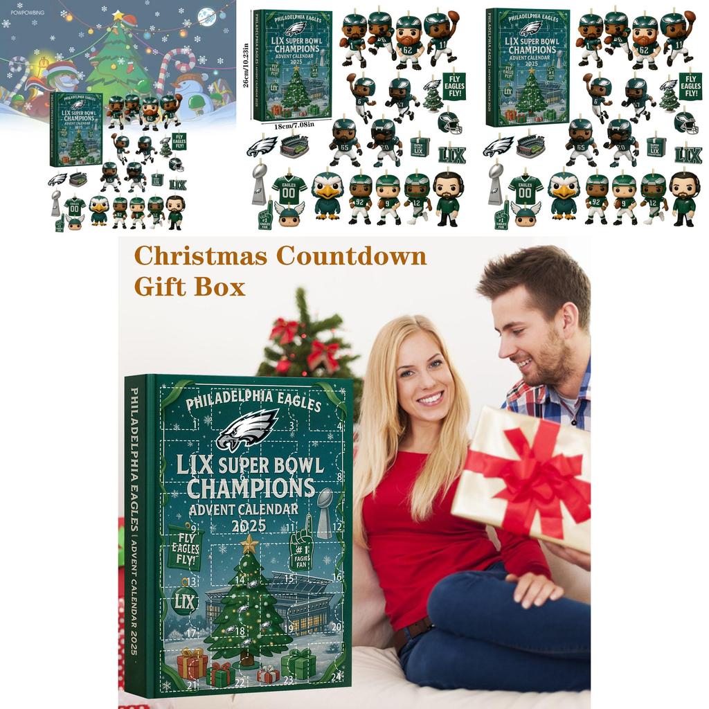 Рождественский календарь Philadelphia Eagles в формате «слепой коробки» с акриловыми украшениями для подарков на праздничную вечеринку