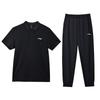 Li Ning Однотонный Дышащий Прямого Кроя С Коротким Рукавом Поло Быстросохнущий Эластичная Талия Длинные Брюки Повседневный Спортивный Костюм Мужской Костюм Черный YPLU073-2+AYKT415-1