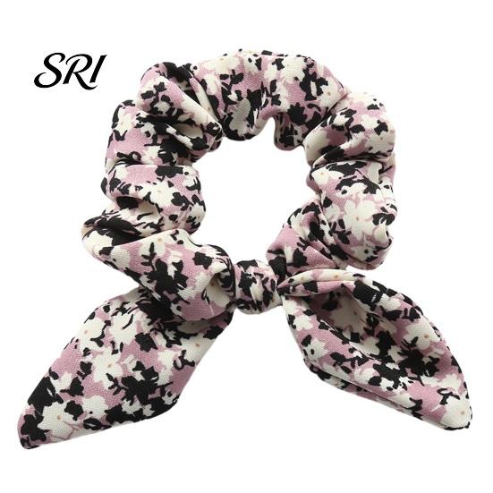 Ponytail Holder Hair Tie Floral Print Rabbit Ear Decor Rope Disability Friendly Accessory High Elasticity Bun Half-Tied Hairstyles