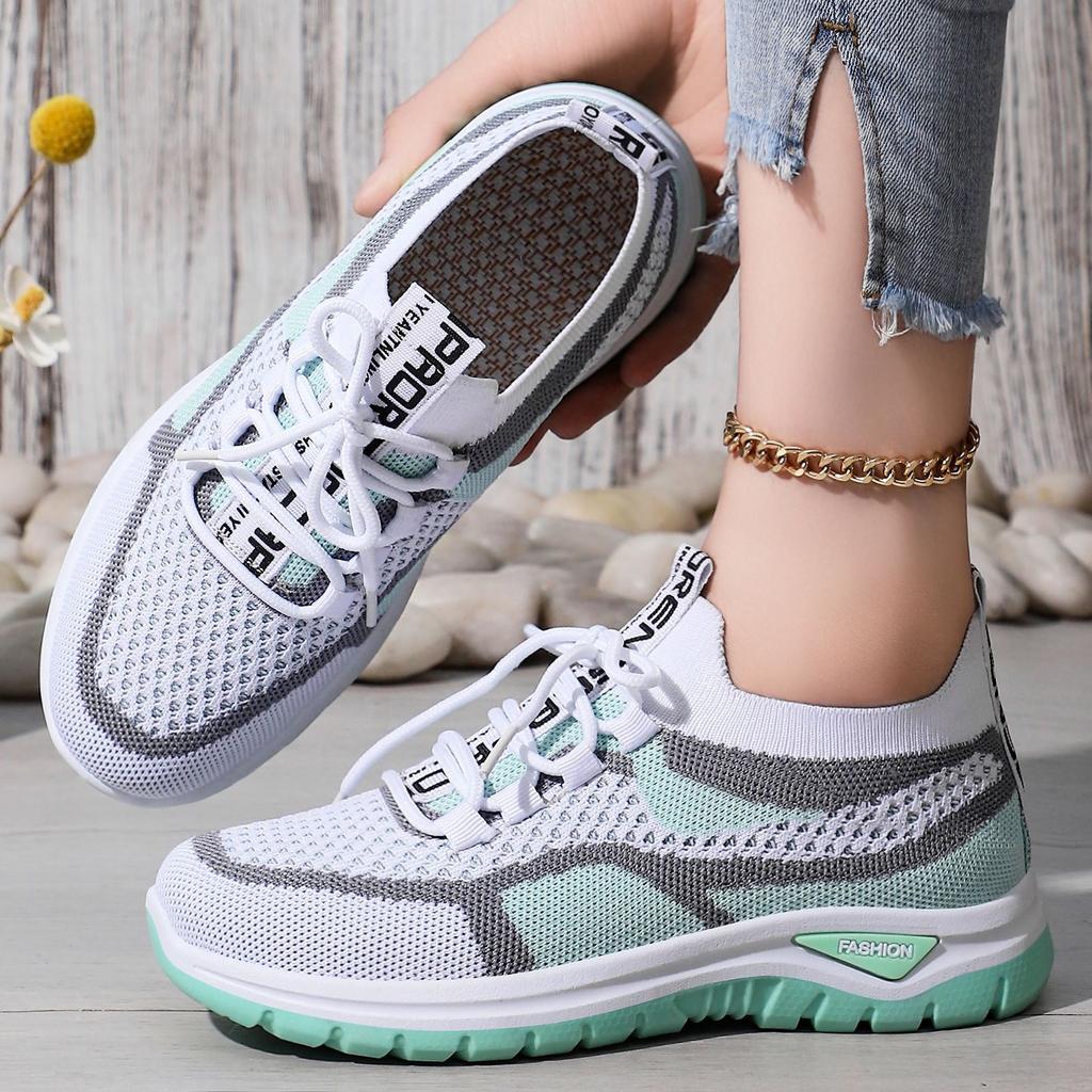 Shoes Women's Large Size Sports Shoes Flying Woven Mesh Shoes Shallow Mouth Lightweight Casual Shoes Comfortable Women's Shoes Versatile Single Shoes