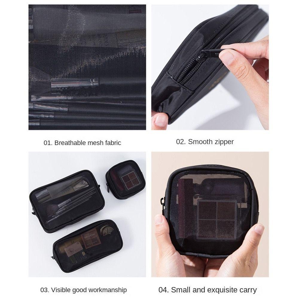 1/2/3 Layers Cosmetic Storage Bag Zipper Toiletries Organizer Handbag Mesh Cosmetic Bags Outdoor