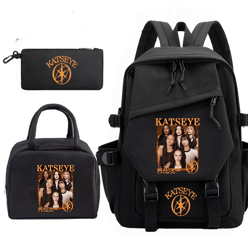 Katseye K-pop Girl Group Photo Print 3-Piece Set Student Backpack Combo 60707 Fashion School Bag Stationery Kit