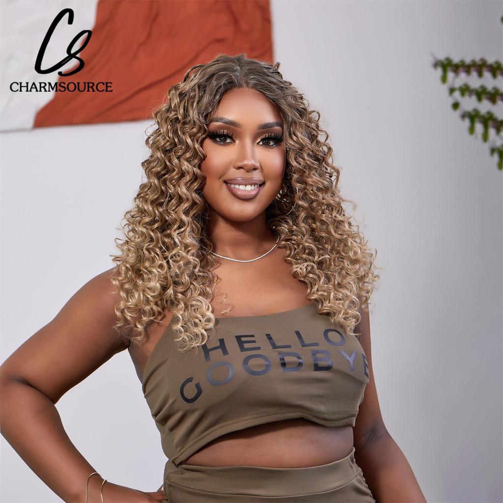CharmSource вьющиеся длинные темные омбре коричневые кружевные передние синтетические парики для чернокожих женщин натуральный высокой плотности ежедневного использования