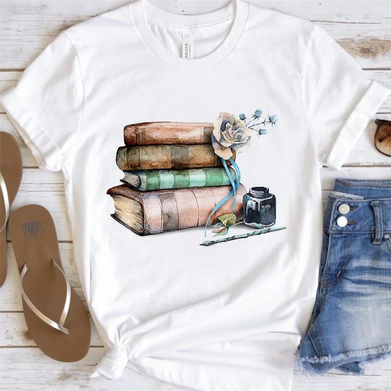 Женская футболка с коротким рукавом Модная футболка с принтом книги Базовая футболка Графические футболки Харадзюку Эстетичная одежда