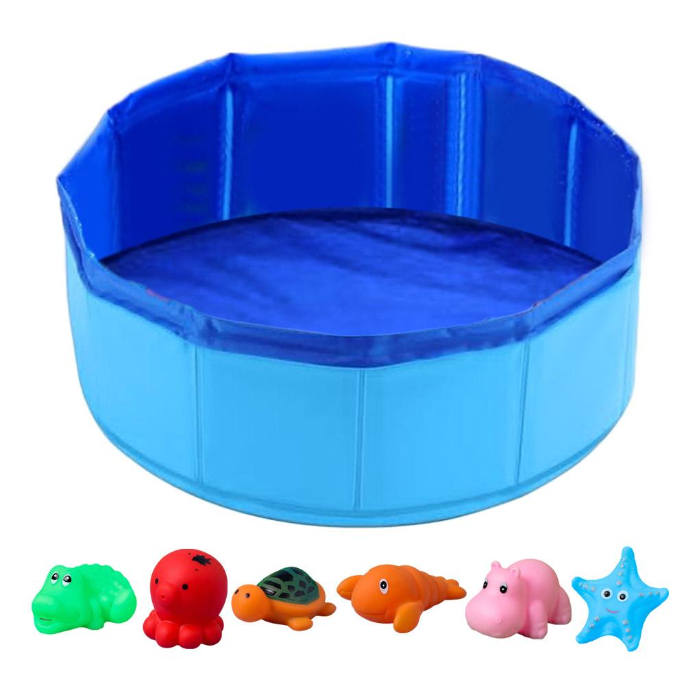 Foldable Dog Bath Swimming Pool Cat Pool Toy With Fish-Water Endless Self Play Interactive Cat Toys Pet Cleaning Water Basin