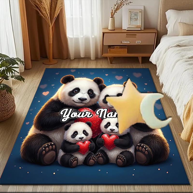 1PC Custom Name Panda Family Love Heart Theme Floor Mat Ideal for Living Room, Game Rooms, Office, Bedroom, Floor Mat Playful Design
