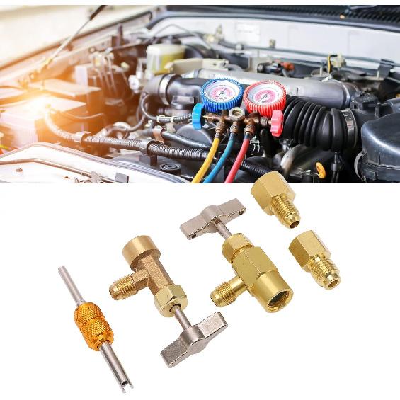 R134a Adapter Fitting Kit Refrigerant Self-Sealing & Puncture Style Can Valve Adapter- AC Freon Self Sealing Tap Fitting with Brass Convert & Core