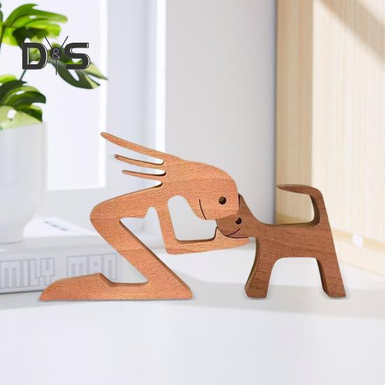 Собака деревянная скульптура питомец памятный подарок собака и мужчина женщина статуэтка домашний декор щенок семья фигурка подарки для любителей собак