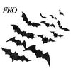 Bright Color Pumpkin Decal 12Pcs Bats Wall Decals, Halloween 3D Bat Stickers for Home Decor, Decals 4 Size Waterproof Black Spooky Bedroom Living Room