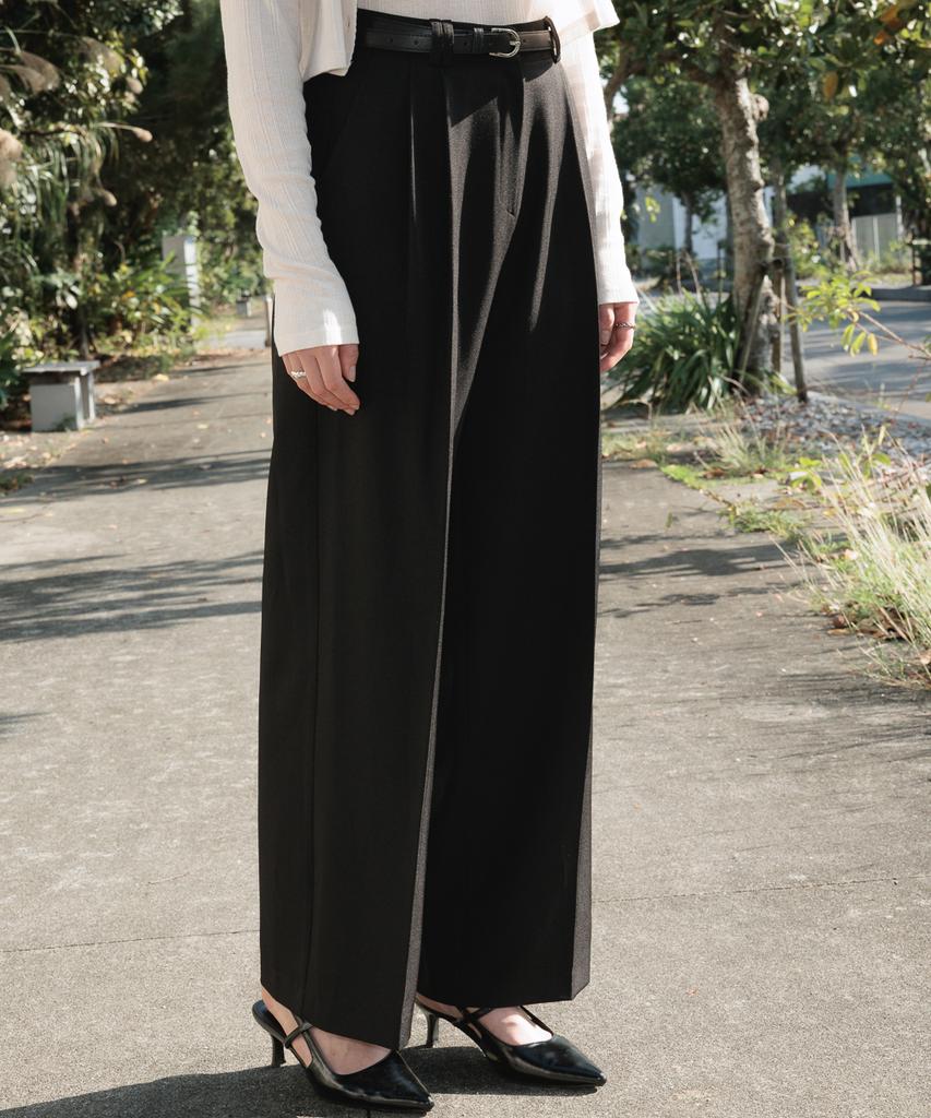 DEHEVE Classic Pintuck Wide Slacks [Black]