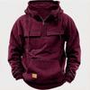 New Men's Solid-Colour Hooded Sweatshirt with Multiple Pockets Leather-Patch Detail Zip-Up Jacket