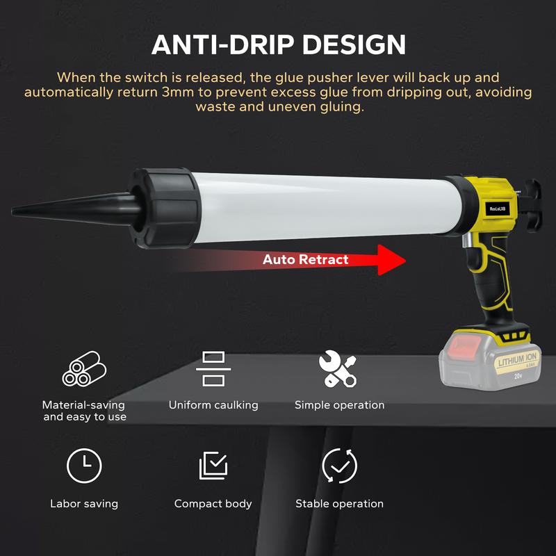 Sausage Caulking Gun 20oz/600ml Electric Caulk Gun with 4 Adjustable Speeds Caulking Tool for Dewalt 20V Battery (No Battery)