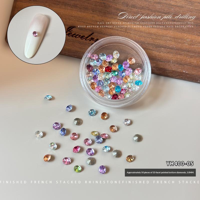 1 Box Mixed-Size Mini Pointed-bottom Round Nail Rhinestone Shiny Luxury Nail Crystal DIY Nail Art Decoration Gems Accessories