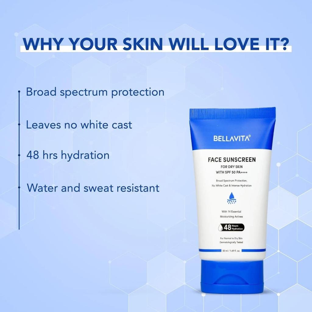 BELLAVITA Sunscreen For Dry Skin SPF 50 PA++++ Broad Spectrum Protection 50ml
