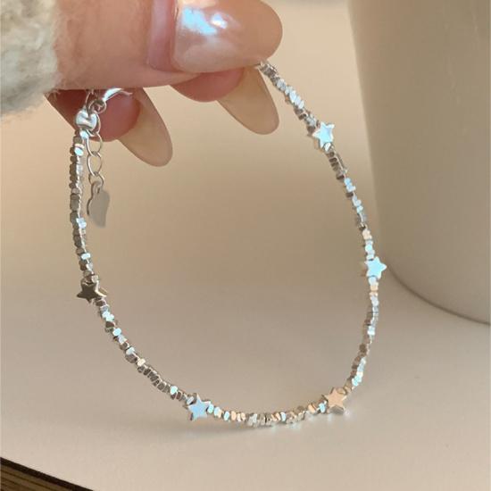 VENTFILLE 925 Sterling Silver Star Bracelet Fashion Korean Five-pointed Star Crystal Double Bracelet