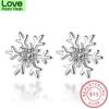 Серьги-гвоздики из полого серебра 925 пробы в виде снежинки и цветка с цирконием для женщин, рождественский подарок, симпатичные серьги с кристаллами, ювелирные изделия для вечеринок