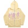 Oversized Hooded Zip-Up Sweatshirt With Vintage Graphic Print Streetwear Unisex Casual Pullover