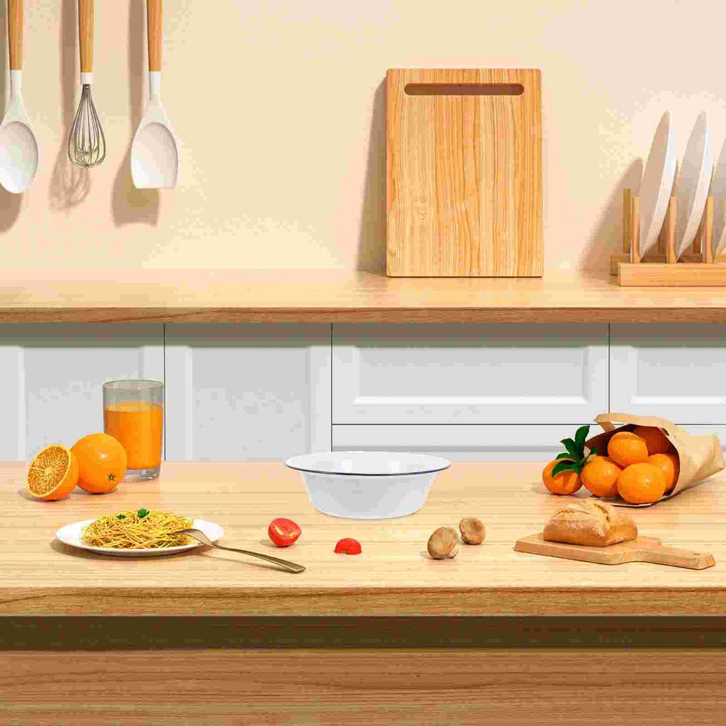 Старомодная эмалированная миска для дома с загнутыми краями, для овощей и фруктов, для смешивания супа, салата, кухонный держатель, контейнеры для еды