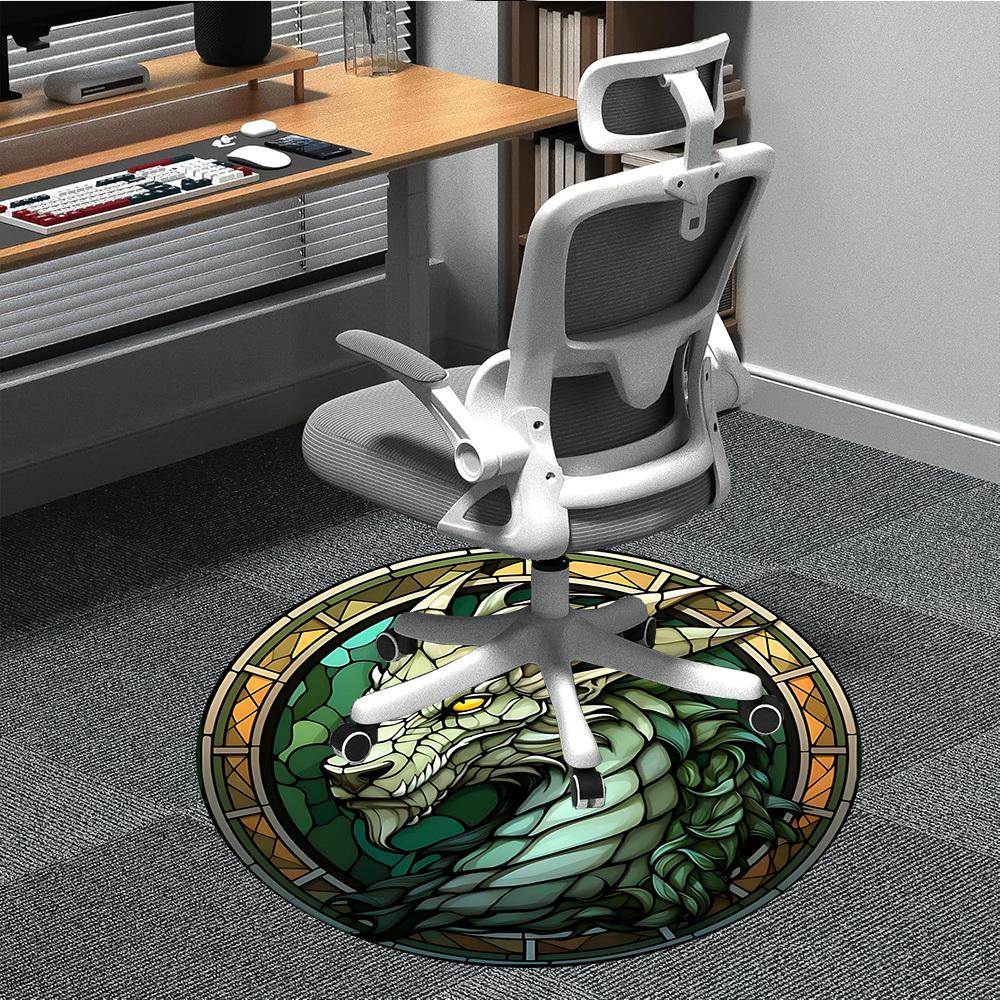 1pc Dragon StainedGlass Office Round Area Rug, Indoor Mat Suitable For Office, Under Office Chairs Bedroom Living Room Home Decor, Room Deco