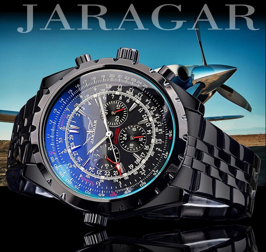 Механические мужские часы из нержавеющей стали Jaragar Blue Glass