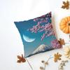 Japanese Cherry Blossom Fuji Mountain Sunset Cushion Cover Washable Linen Pillowcase Soft  for Daily Sofa Bed Home Room Decor