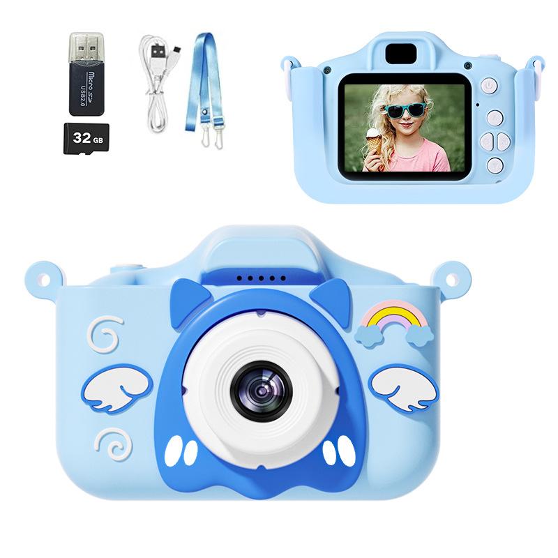 Детская мини-камера Мультяшный кот Игрушки для девочек и мальчиков Подарки на день рождения 1080P HD 2-дюймовый экран С силиконовым чехлом Запись жизни Камера