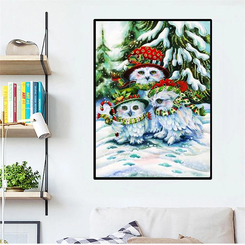 Алмазная картина Сова, полная квадратная дрель, набор для вышивки крестиком, алмазная вышивка, пейзажная картина со стразами, Рождественский подарок